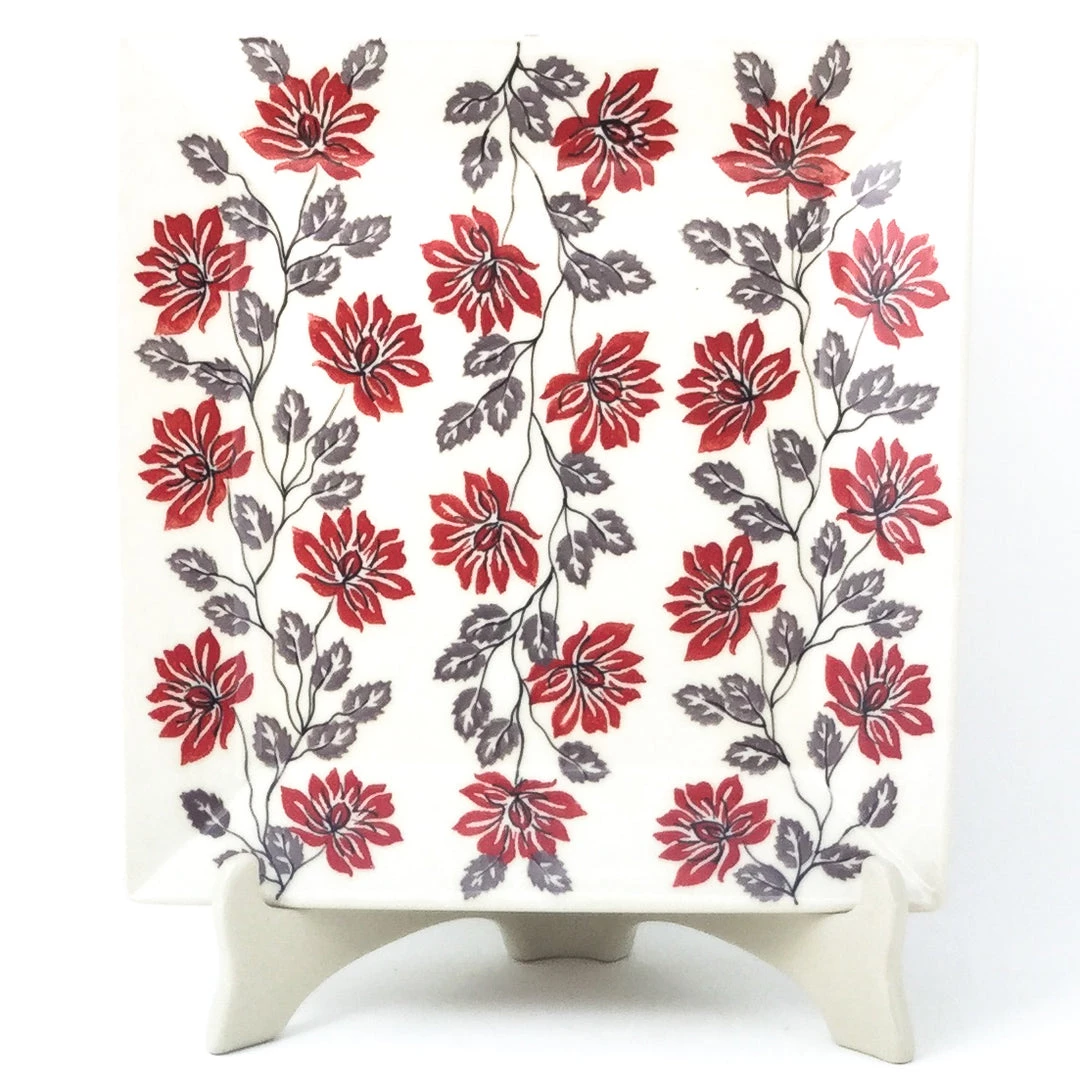 Janelle Imports Square Dinner Plate In Red & Gray 3 Janelle Imports Square Dinner Plate In Red & Gray