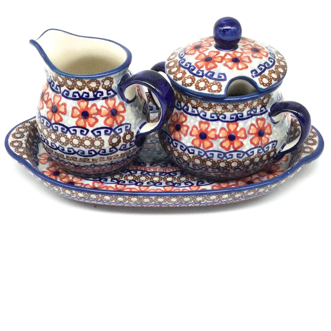 Janelle Imports Creamer & Sugar Set W/Tray In Earth Tones 3 Janelle Imports Creamer & Sugar Set W/Tray In Earth Tones