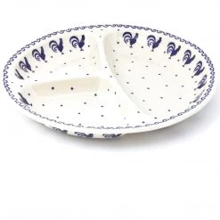 Janelle Imports Divided Plate In Blue Roosters