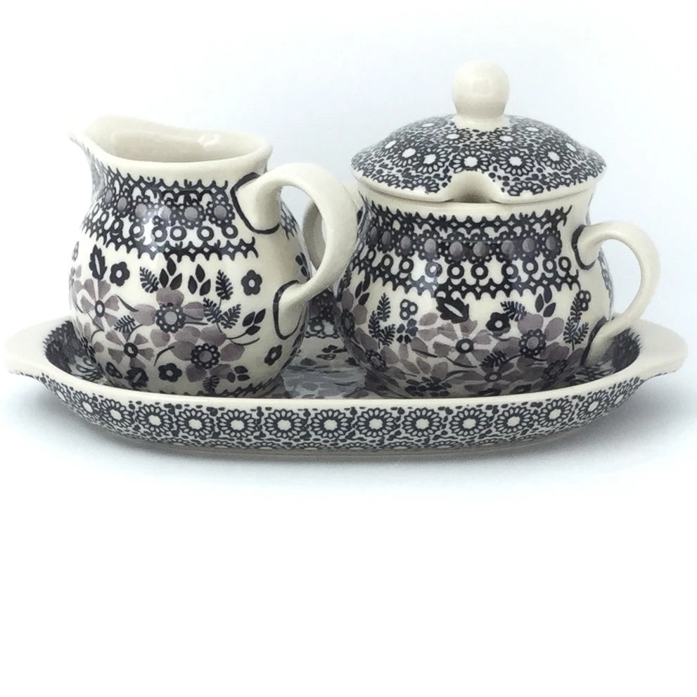 Janelle Imports Creamer & Sugar Set W/Tray In Gray & Black 3 Janelle Imports Creamer & Sugar Set W/Tray In Gray & Black