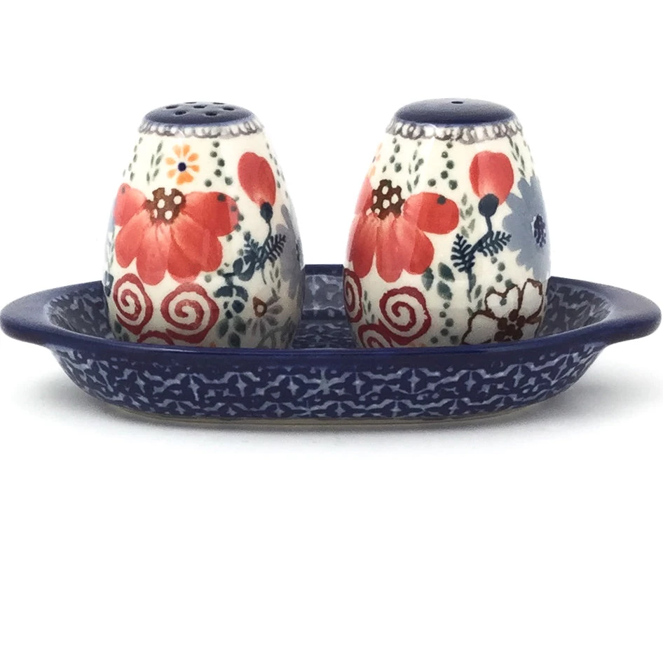 Janelle Imports Salt & Pepper Set W/Tray In Perennial Garden 3 Janelle Imports Salt & Pepper Set W/Tray In Perennial Garden