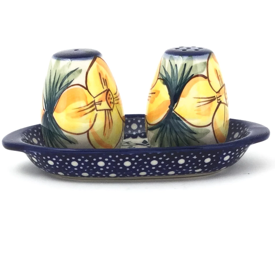 Janelle Imports Salt & Pepper Set W/Tray In Daffodils 3 Janelle Imports Salt & Pepper Set W/Tray In Daffodils