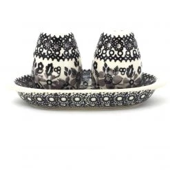 Janelle Imports Salt & Pepper Set W/Tray In Gray & Black
