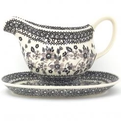 Janelle Imports Gravy Boat W/Tray 1 Qt In Gray & Black