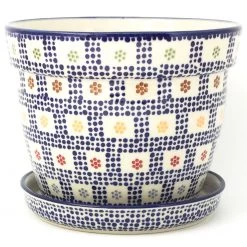 Janelle Imports Lg Flower Pot W/Plate In Modern Checkers
