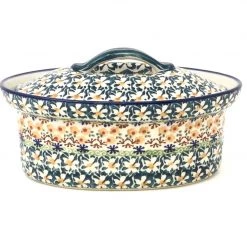 Janelle Imports Oval Server W/Cover 1 Qt In White Daisy