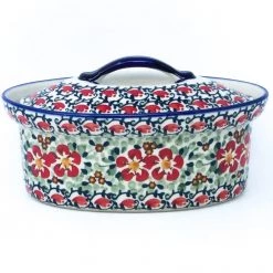 Janelle Imports Oval Server W/Cover 1 Qt In Red Poppies