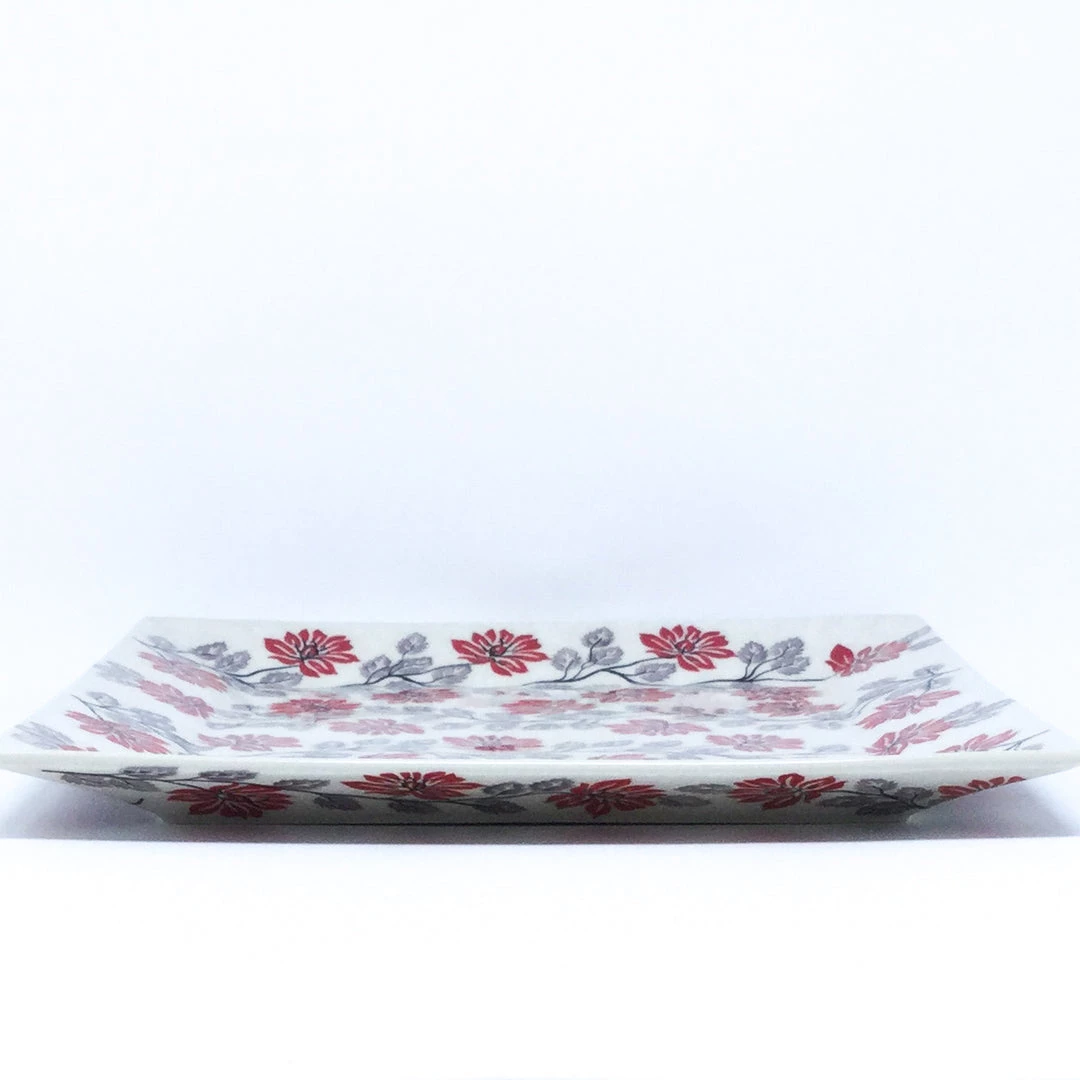 Janelle Imports Square Platter In Red & Gray 4 Janelle Imports Square Platter In Red & Gray