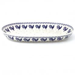 Janelle Imports Sm Oval Platter In Blue Roosters