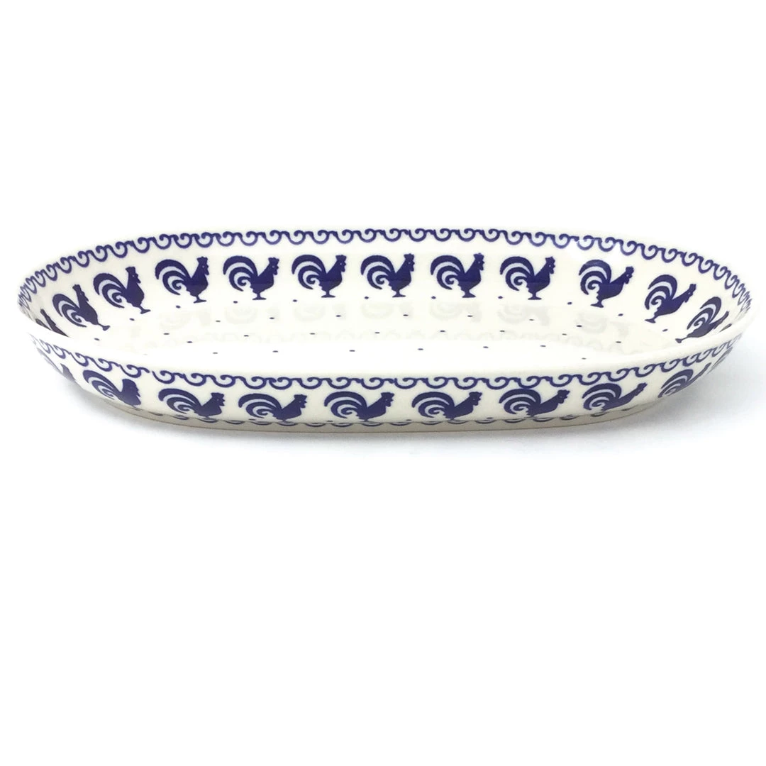 Janelle Imports Sm Oval Platter In Blue Roosters 3 Janelle Imports Sm Oval Platter In Blue Roosters