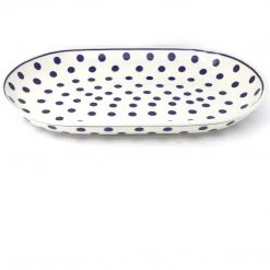 Janelle Imports Md Oval Platter In Blue Polka-Dot