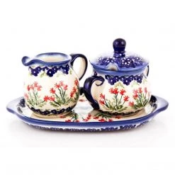 Janelle Imports Creamer & Sugar Set W/Tray In Field Of Flowers